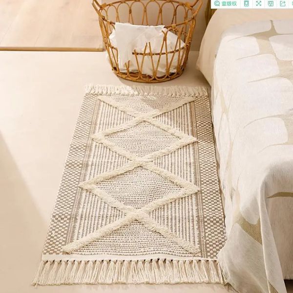 Nordic Tufting Carpet Cotton Linen Area Rugs Bedroom Bathroom Floor Mat Antislip Doormat Tassel nTufted Carpets 241211