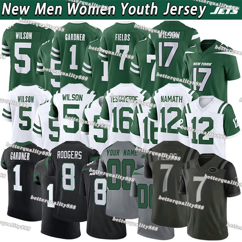 Garrett Wilson 7 Justin Fields Football Jersey Ahmad Sauce Gardner Quincy Quinnen Williams Breece Hall Joe Namath Darrelle Revis Curtis Martin Travi