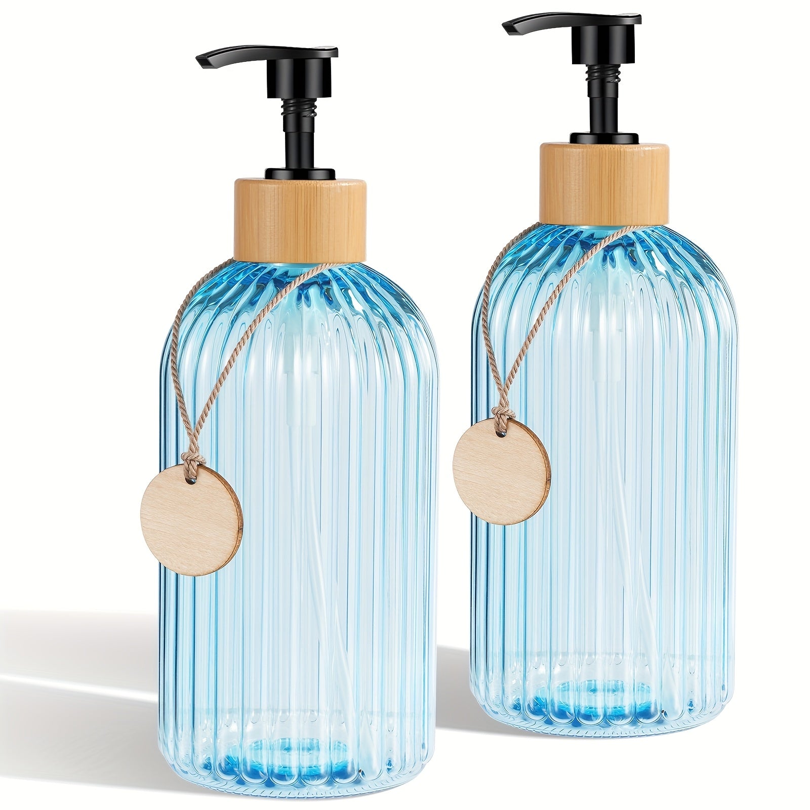 TEMU 2pcs 16.9oz Clear Dispenser For Kitchen, Refillable Hand Soap Dispenser With Bamboo Pump, Clear Soap Dispenser Bathroom For Dish Soap, Hand Soap