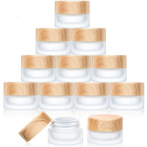 10Pcs 5-10-15-20-30--60G Empty Sample Jars Frosted Glass Makeup Lotion Cream Jar Bottle With Wood Grain Lid Cosmetic Container