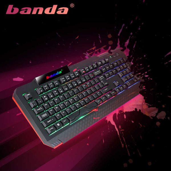Keyboards Banda V2 Colorful Cool Luminous Wired Keyboard with Three Color Backlight USB Mechanical Touch Luminous Gaming Keyboard S25210