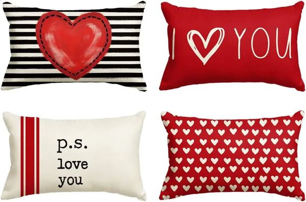 Valentines Day pillow pillowcase 30X50cm red heart stripe wedding cushion cover sofa decoration 250110