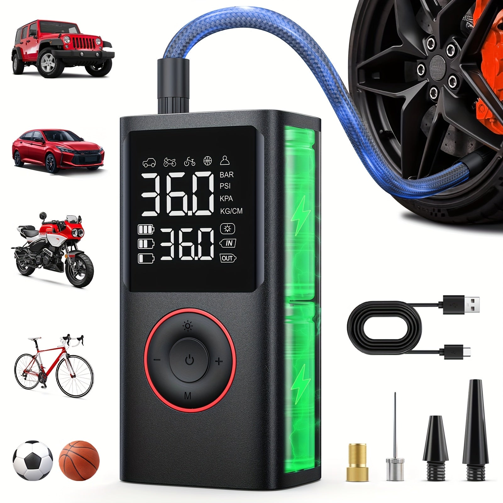 TEMU Black Friday Christmas Special! [cordless Tire Inflator] Portable Tire Inflator - Cordless Air Compressor With Digital Gauge & Led Light, Usb