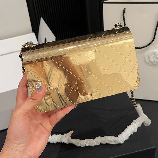 Designer CF Women All Metal Material Hardware Classic Flap Cross Body Bag Gold And Silver Mirror Metal Hardware Matelasse Chain Luxury Shoul