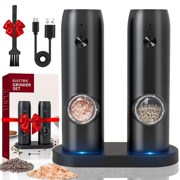 Moedor de pimenta automática e moedor de pimenta recarregável USB ajustável Mill Spice Mill com LED Light Kitchen Tool 240820