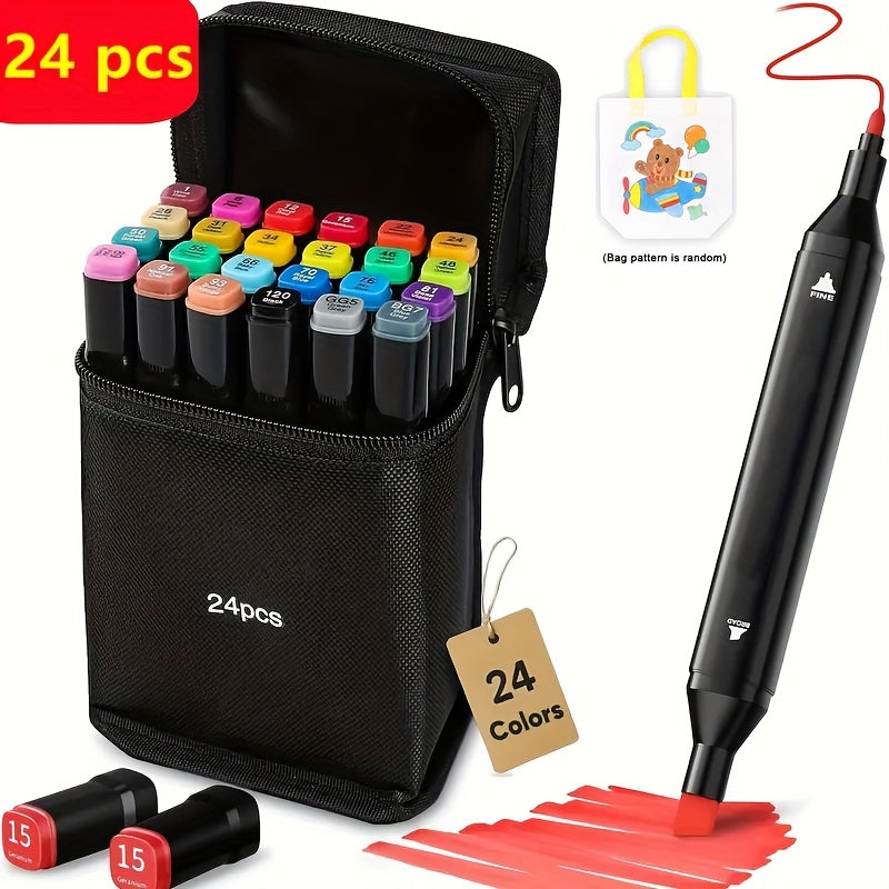 TEMU 24pcscolor Double Head Alcohol Based Art Marker, Alcohol Marker, Art Set Drawing Marker, Perfect For Adult Coloring Book Sketching And Making