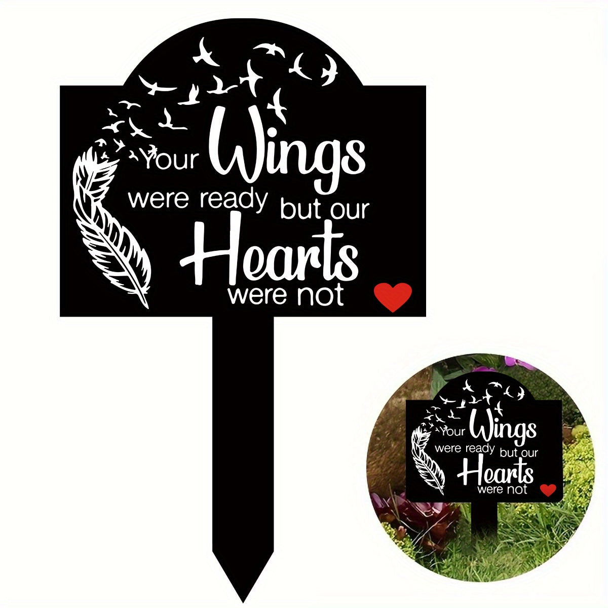 TEMU 1pc, Your Wings Ready But Our Hearts Not - Heart Shaped Grave Markers For Cemetery Memorial Stakes For Outdoors Yard Cemetery Decorations For