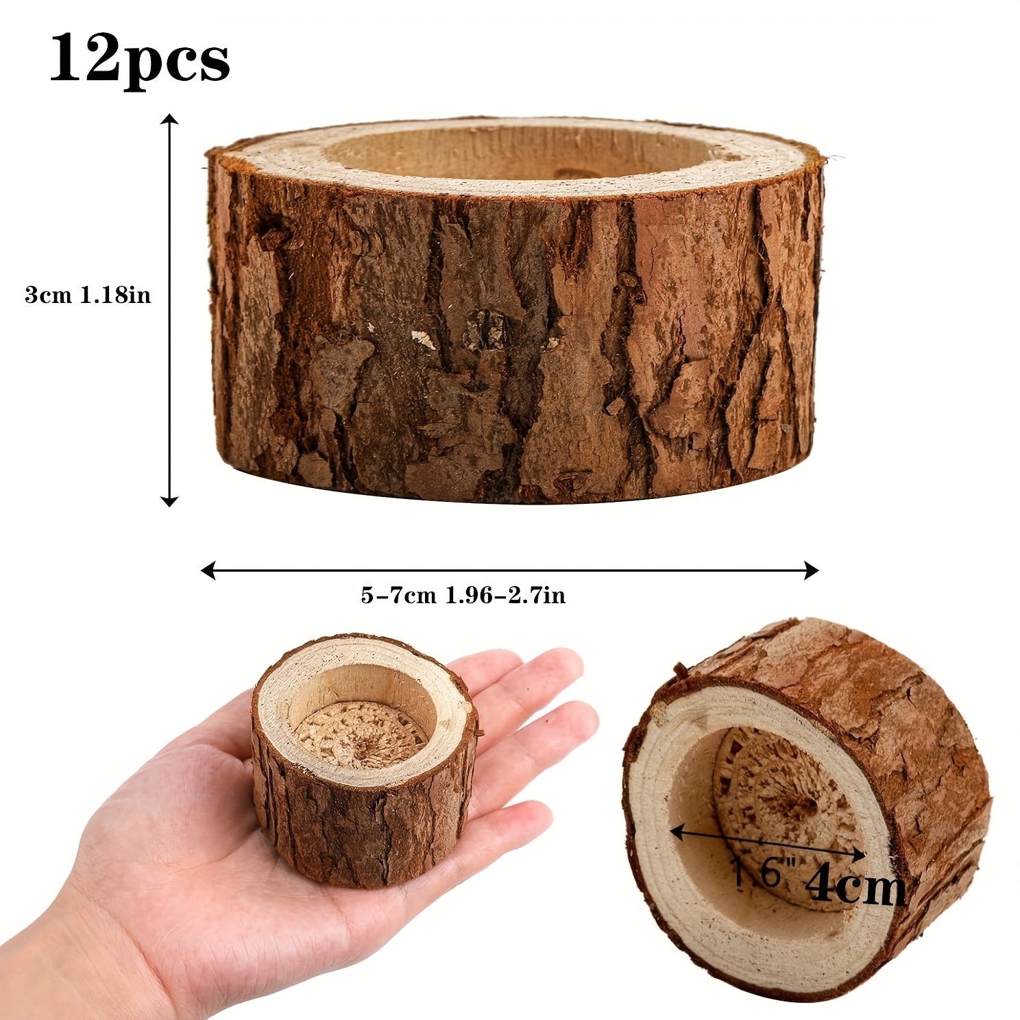 TEMU 12-pack Recycled Holders - Rustic Tabletop Candle Holders For Weddings, Parties & Birthday Celebrations, Natural Wood Grain Design, Durable &
