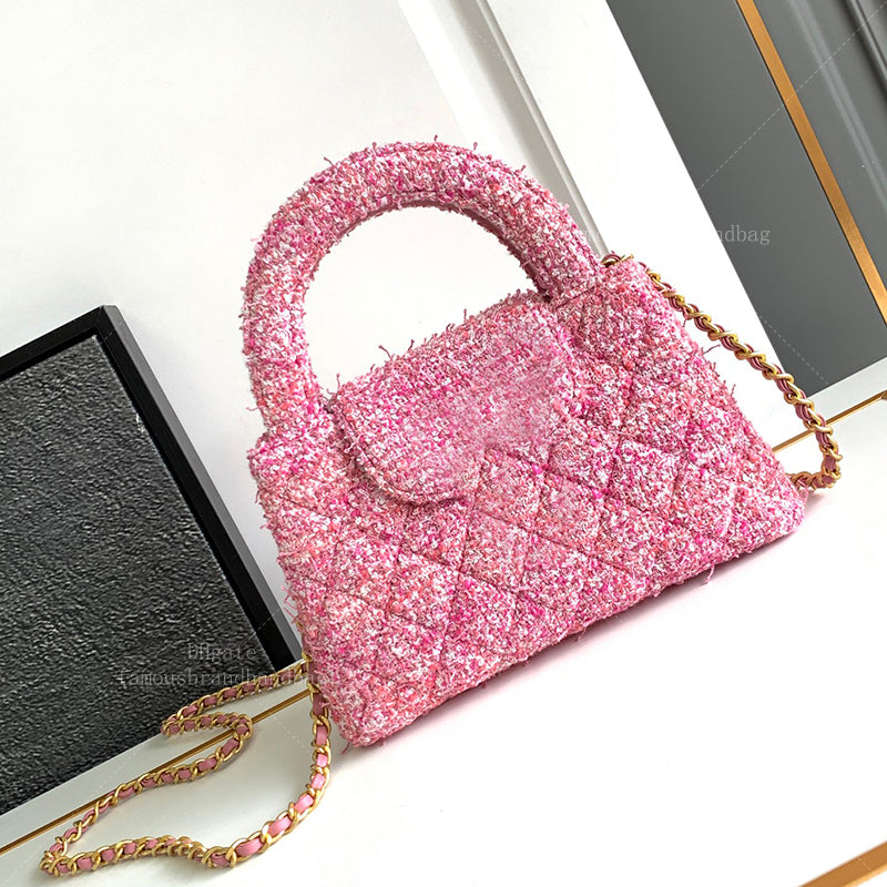 Mini Shopping Bag 19CM Cotton Tweed Crossbody Bag Designer Women Handbag 20A Mirror Quality Evening Bag Designer Shoulder Bag With Box 24C27B