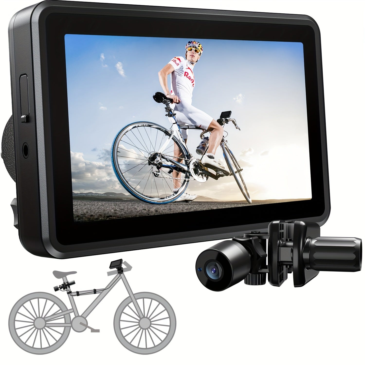 TEMU Handlebar Bike Mirror, Bicycle Rear View Camera With 4.3'' Hd Night Vision Function, 145° Wide Angle View, Adjustable Rotatable Bracket,