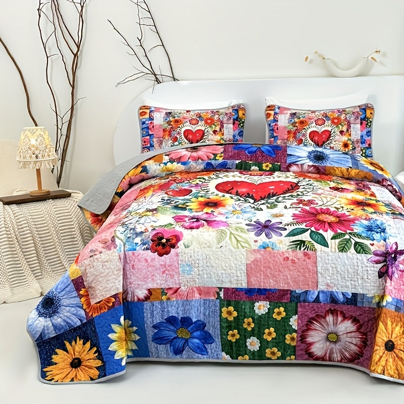 TEMU 2-3pcs Colorful Multi- Flowers And Plants Quilted Quilt, 1pc Quilted Quilt+ 1-2pcs Pillowcases, Soft Breathable Comfortable Portability