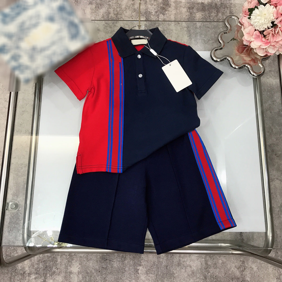 boys polos designer sports sets brand children t shirts with shorts two pieces sets high end kids summer tracksuits A162X05N047