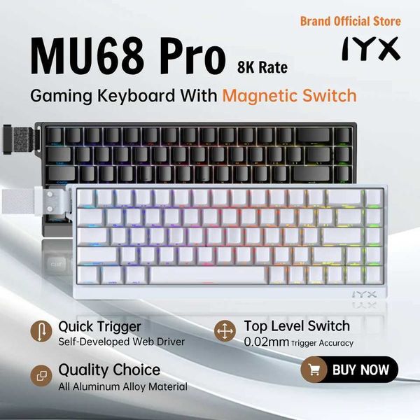 Keyboards IYX MU68 PRO Magnetic Switch Gaming Keyboard Aluminum Alloy 8000Hz Quick Trigger Mechanical Keyboard Hot Swap SOCD-RS Varolant z25