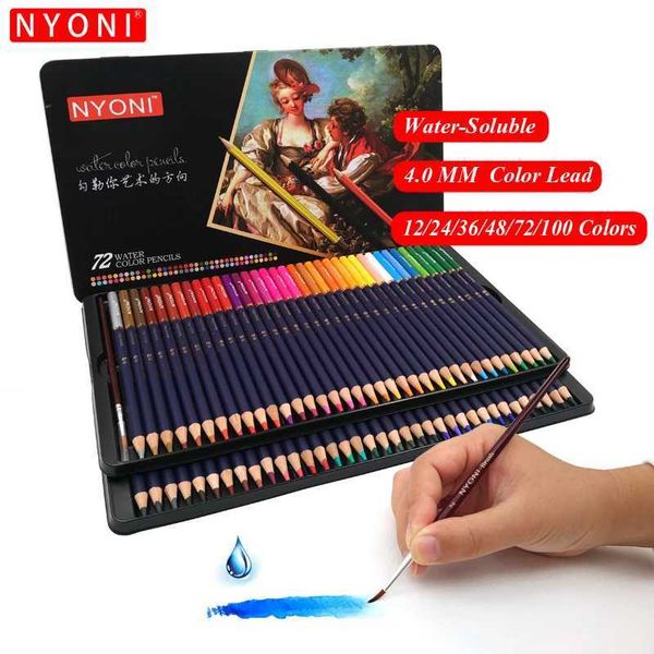 Crayon Pencils NYONI Premium Soft Core 72 Watercolor Pencil 12-100 Celestial De Cor Professional Water Soluble Color Pencil Used for Art Sup