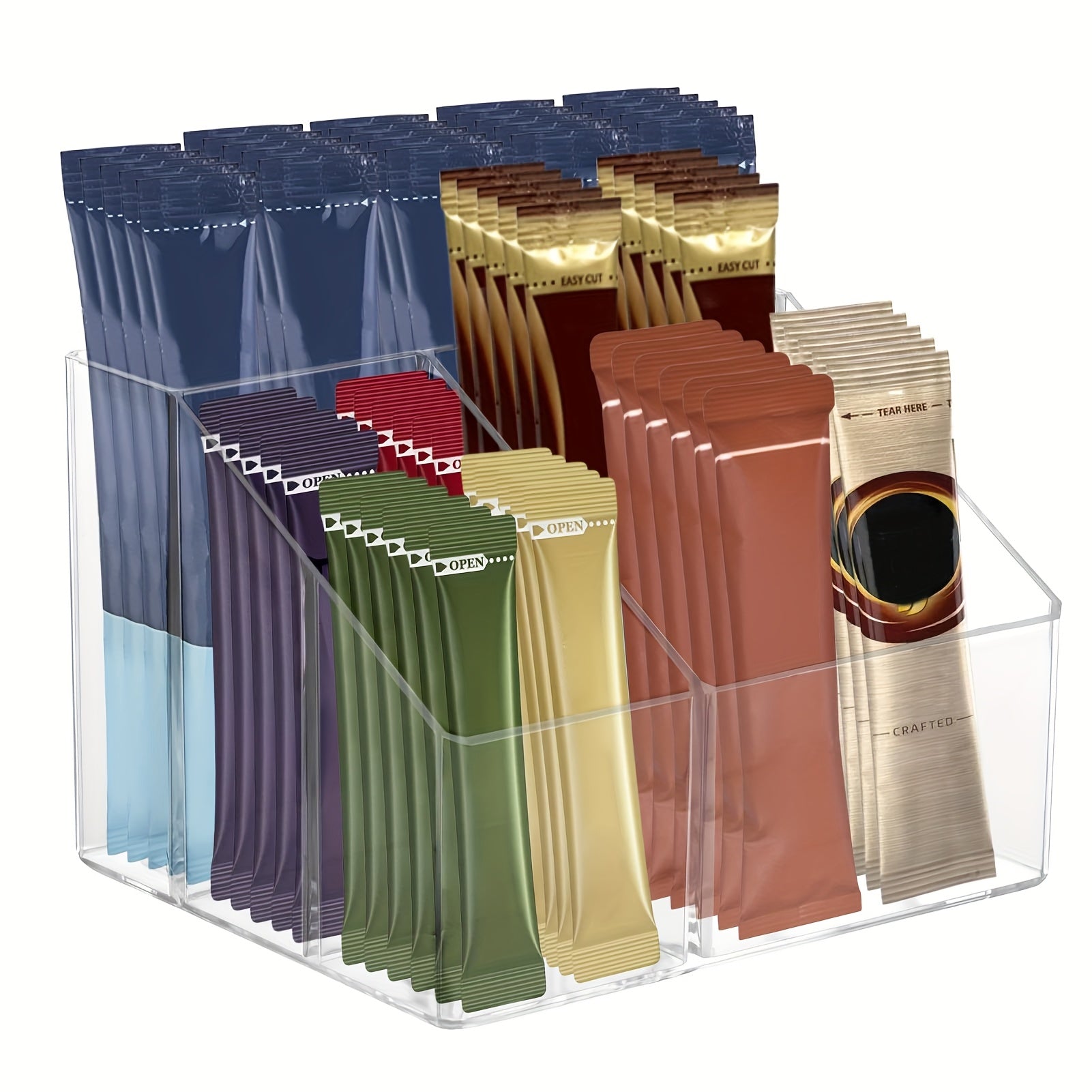 TEMU Acrylic Water Flavor Organizer With Dividers - Transparent Storage Basket For Refrigerator, Cabinets & Countertops - Durable Plastic Container