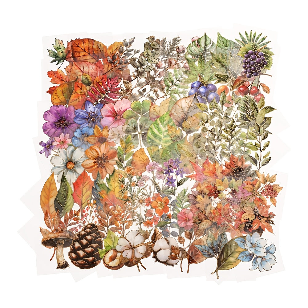 TEMU 100pcs Large Botanical Floral Set With Gold Holographic Waterproof Vintage Journaling Diy Decorative For Scrapbooking Junk Journal Supplies