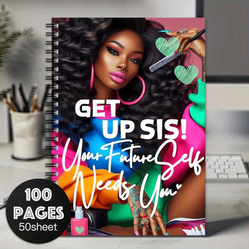 TEMU 1pc Inspirational Spiral Notebook Journal - " Sis!" Motivational Design With Vibrant Illustrations, 100 Pages, Perfect Gift For , Coworkers,