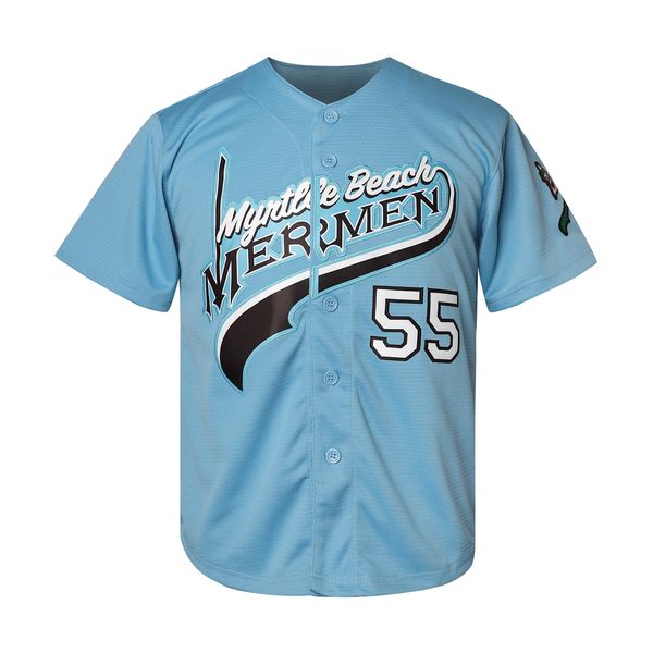 Youth kids 55 Blue Baseball Jersey - Breathable, Moisture-Wicking Fabric with Embroidered Details for Streetwear & Sports Training