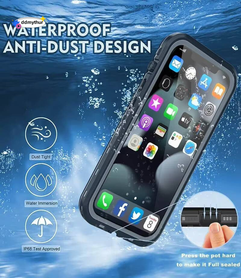 For iPhone 16 15 14 Plus 13 12 11 Pro XS Max XR IP68 Waterproof Phone Case Dustproof Diving Swim Surfing Cover Screen Protector ddmythur