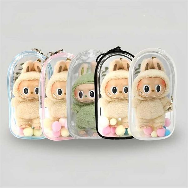 Doll Accessories For Labubu v1 v2 - Liila cat Protective Bag Thick Silicone Case PVC Transparent Dustproof Box with Keychain and balls LDP7