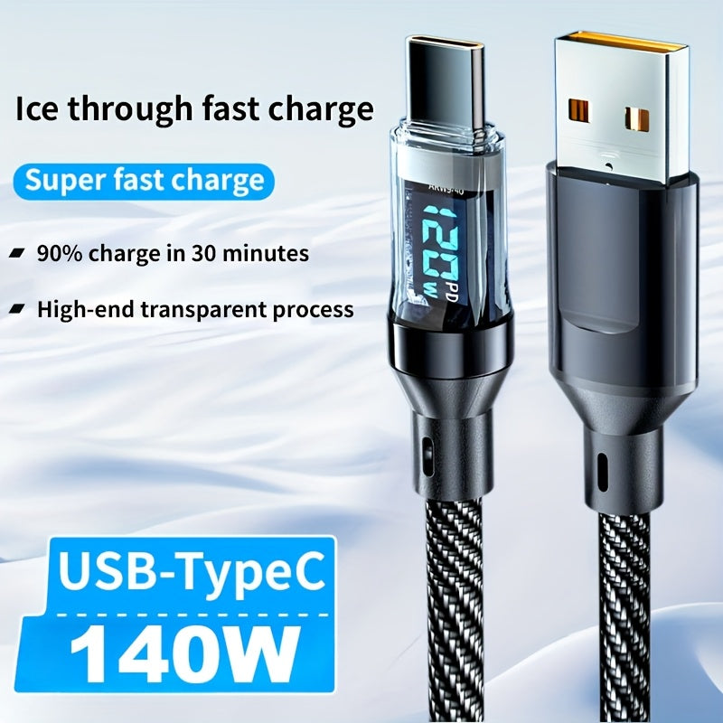 TEMU Fast Charging Type C Cable With Digital Display, Durable Nylon, Compatible With Of Mobile Phones And Tablets, Round Shape