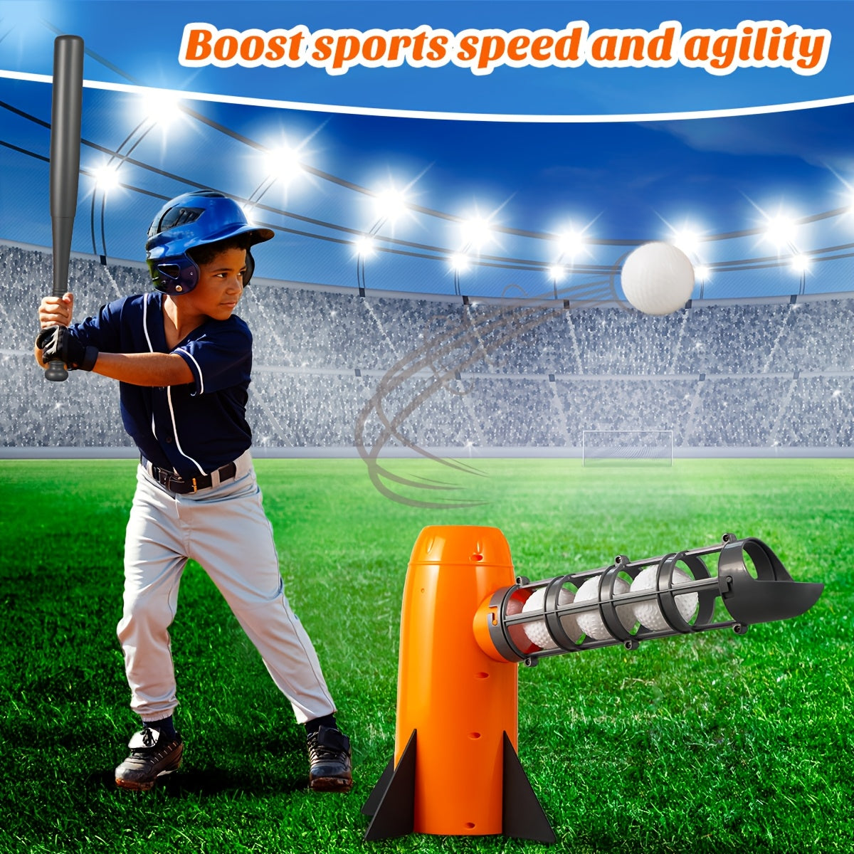 TEMU Kids Auto Baseball Pitching Machine Outdoor Toy Set - Training Equipment & Batting Practice Toys For Youth, Includes 5 Baseballs, Baseball Bat