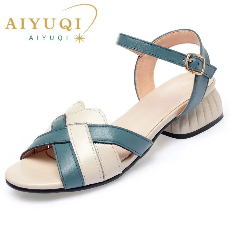 AIYUQI Sandals Women Genuine Leather Summer Women Sandals Rome Colorblock Open Toe Large Size 41 42 43 Sandals Women