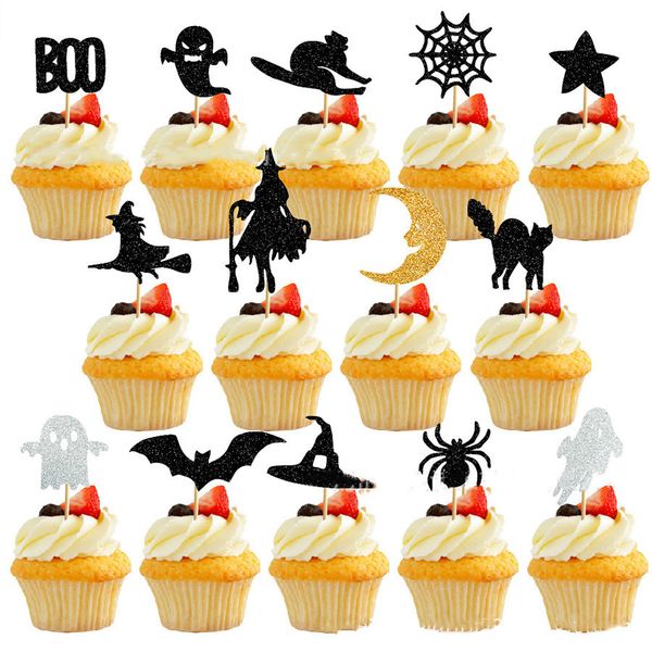Other Event Party Supplies Halloween Cake Decorations Pumpkin Bat Witch BOO Ghost Toppers Kids Cupcake Topper Tirck Or Treat Dessert Decor 2