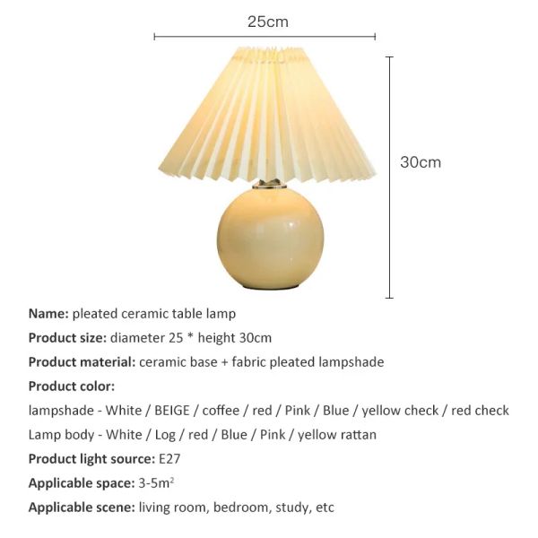 Nordic Table Lamps Ceramics Desk Lights Korean Rattan Bedside Night Light Pleated Lampshade Living Room Home Japanese Lighting