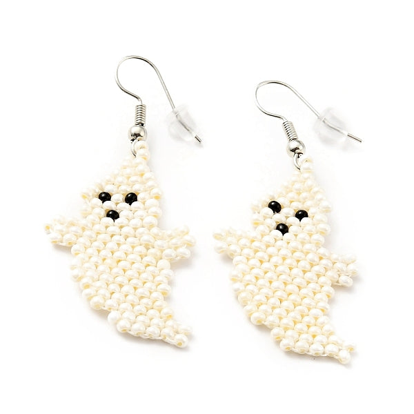 Boucles d'oreilles pendantes fantôme tressées en graines de verre