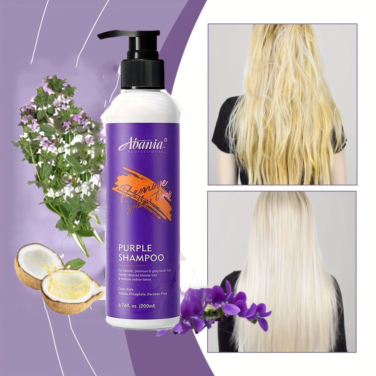 TEMU Abania Purple Anti-yellow Shampoo 6.76oz For Blonde & Brass Hairviolet Rosemary Coconut Oil Repairs Hair Damage & Color Fadedeep Moisture
