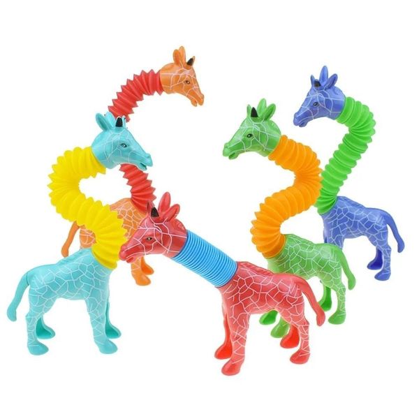Tubos pop de brinquedos descompressivos Dolphin Dog girafa Tubarão corrugado Telescópio Toodller Toys sensoriais Imaginativo estimulante apr