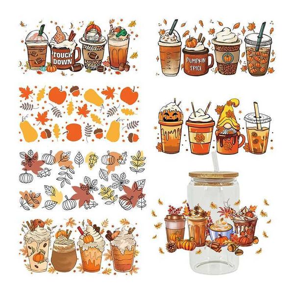 Autumn Theme UV DTF Transfer Sticker For The 16oz Libbey Glasses Wraps Cup Can DIY Waterproof Easy To Use Custom Decals D4315 Y240810