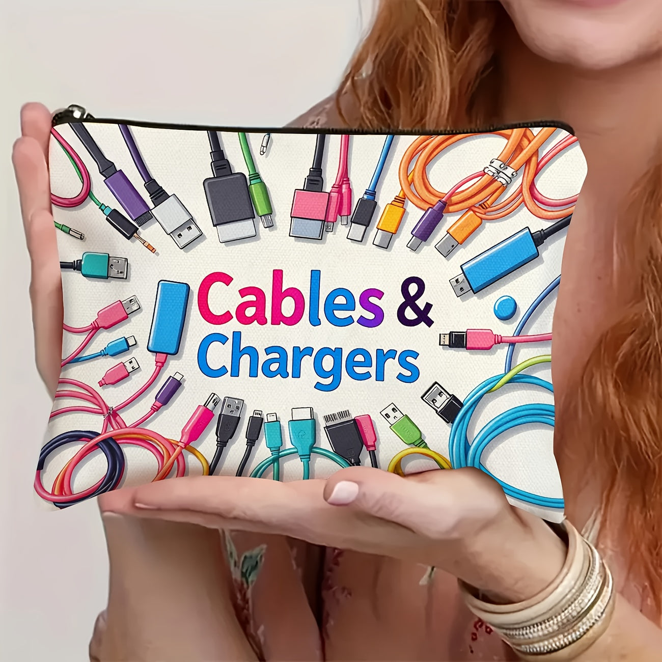 TEMU Cables & Organizer Pouch - Durable Zipper Closure Travel Case With Vibrant Colorful Design, Foldable Lightweight Electronics Accessories Storage