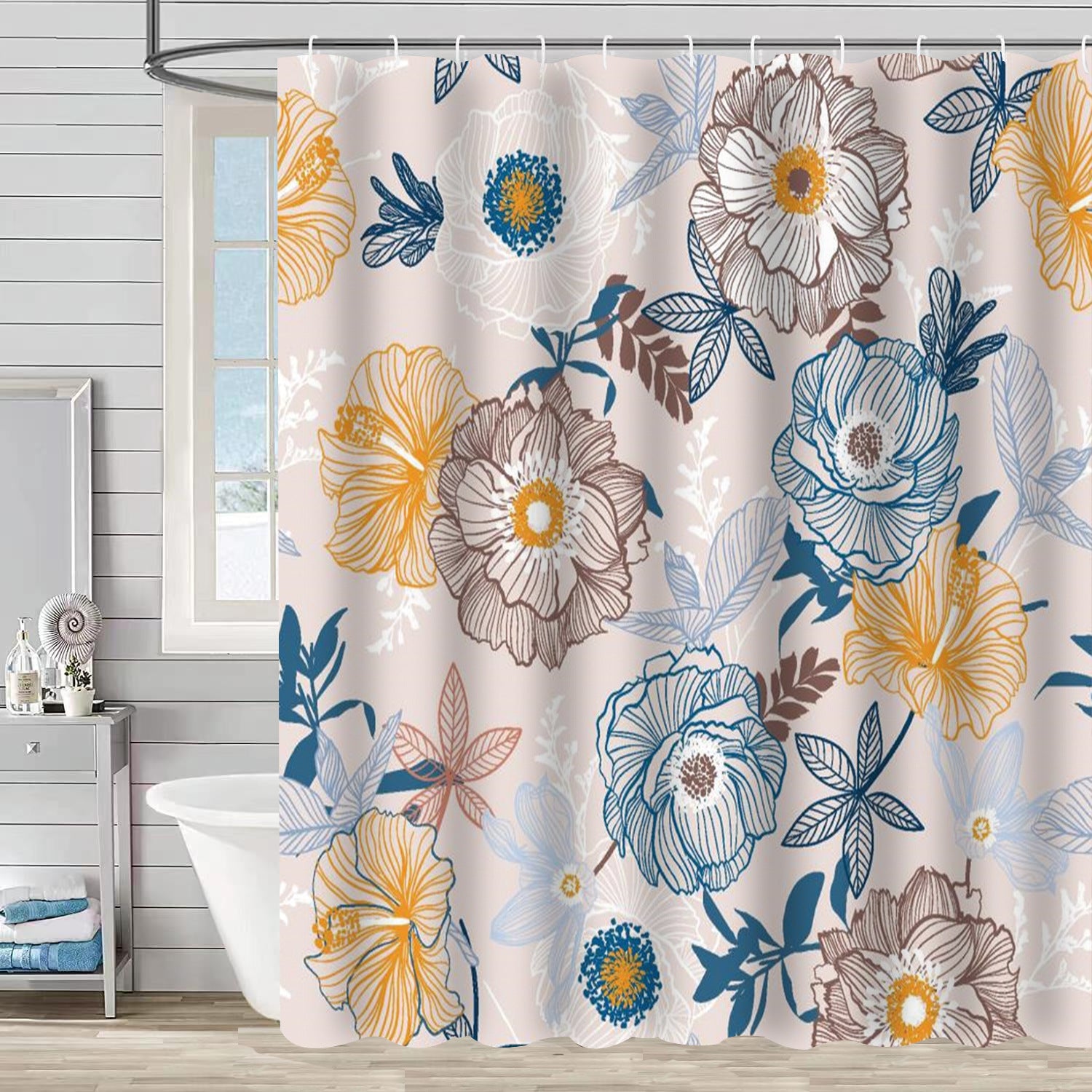 YL-37226 Waterproof Shower Curtain 3D Printed Tropical Jungle Plant Leaves and Flowers Season Polyester Shower Curtain with Hook