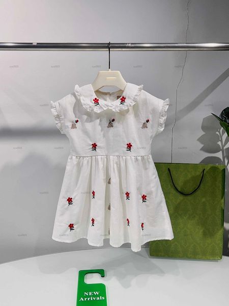 Fashion girls dress Doll collar design dresses Red flower rabbit pattern embroidery kids designer clothes Various styles Girls skirts