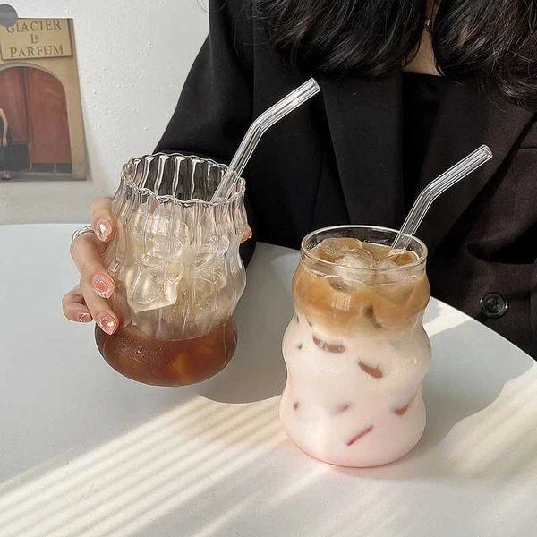 550ml Transparent Bubble Tea Aesthetic Glass Cups With Straws Beer Mugs Strawberry Milk Juice Pitcher Coffee Mug Drinkware Cup Y240813