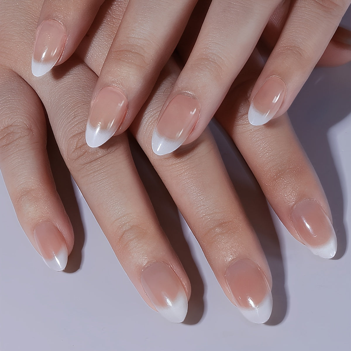 TEMU 24pcs Chic White Gradient Press-on Nails Set - Short Almond Shape, Glossy Finish For Women's Everyday