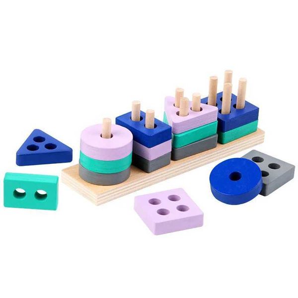 Wooden Montessori Toy Blocks Blocks Kids Aprendendo cedo Toys educacionais Formas de cor Match Puzzle Toys for Childre