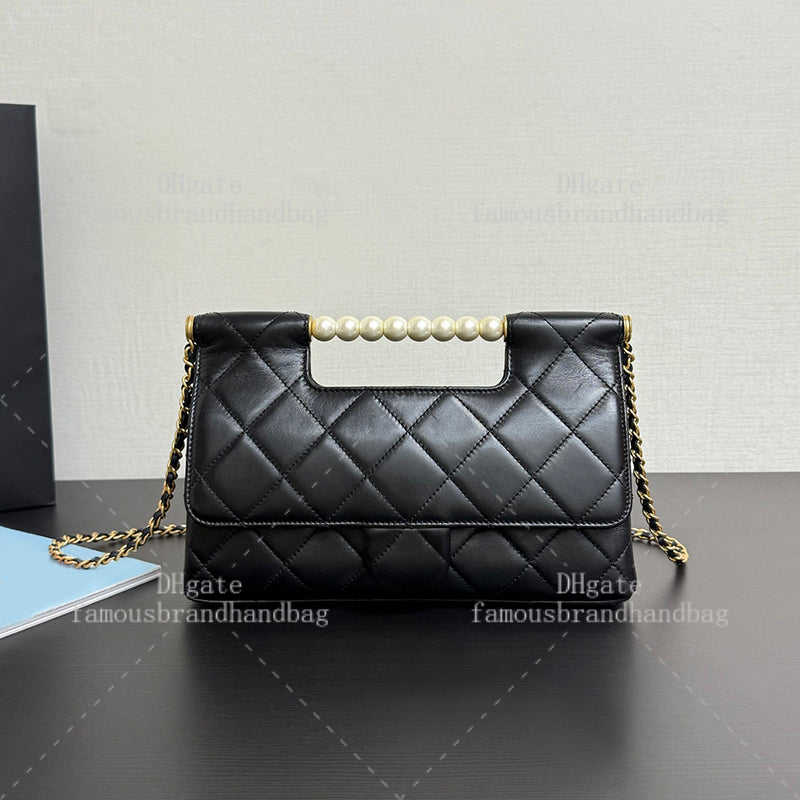 25P Small Shopping Bag Imitation Pearls Shoulder Bag 22CM Lambskin Leather Designer Handbag With Box C290