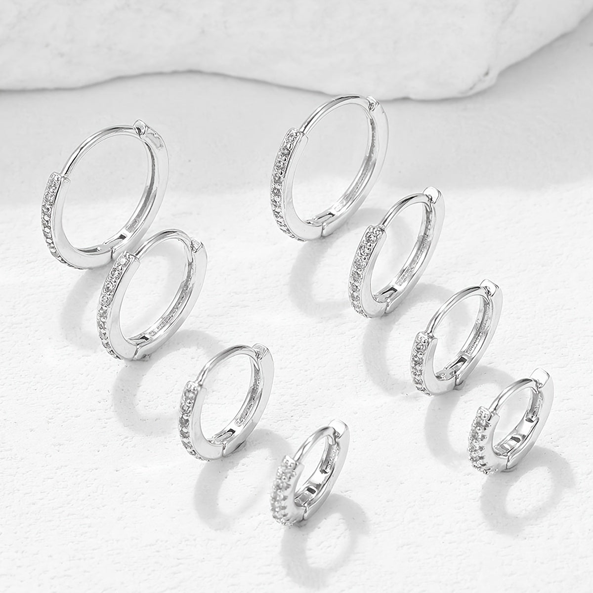 TEMU 8pcs Small Hoop Earrings Set Tiny Cubic Synthetic Zirconia Huggie Earrings Mini Hoops Cartilage Earring Silvery Earrings Piercing Jewelry For