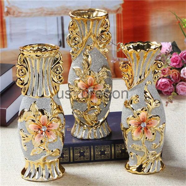 Decorative Objects Figurines European Gold Plated Frost Porcelain Vase Vintage Advanced Ceramic Flower Vase Living Room Ornaments Home Weddi