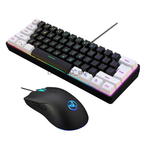 Keyboards 61keys Wired White Black Keyboard RGB Gaming Programmable Mouse Office Kit Backlight Keyboard and Mouse Combos for PUBG Gamer J240
