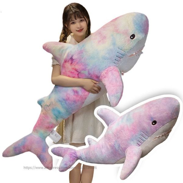 Plush Dolls 60 140cm Giant Kawaii Colorful Shark Toy Soft Stuffed Animal Reading Hug Pillow Cushion Birthday Gifts Doll For Kids Decor 23071