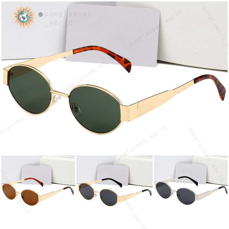 gold frame sunglasses men designer oval frame designer metal mirror legs green lens retro small round frame little woman Radiation resistance top qu