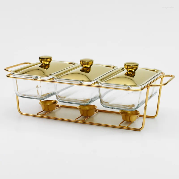 Dinnerware Sets 4.5L Wedding Party Glass Chafing Dish El Serving Gold Buffet Food Warmer Dishes Cookware hoodies798