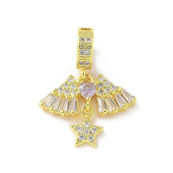 Messing Mikro Pflaster klar Zirkonia Stern & Flügel Herz europäischen baumeln Charms