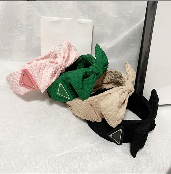 Design Triangle Letters Wide Brim Hair Hoop Candy Color headband Hair Loop Checked cloth Fashion Women Design Headwear High-end Gift