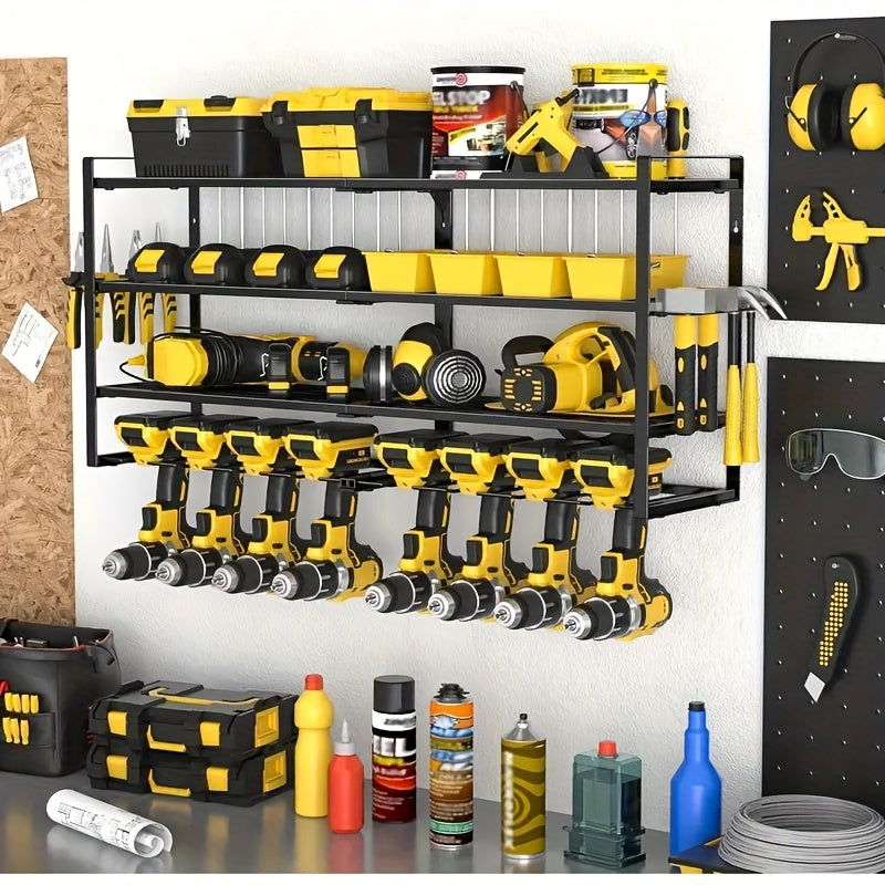 TEMU Power Tool Organizer Wall Mount, 8 Drill Holder, 4 Layer Heavy Duty Tool Storage Rack, Garage Tool Organizer And Storage With Screwdriver Holder