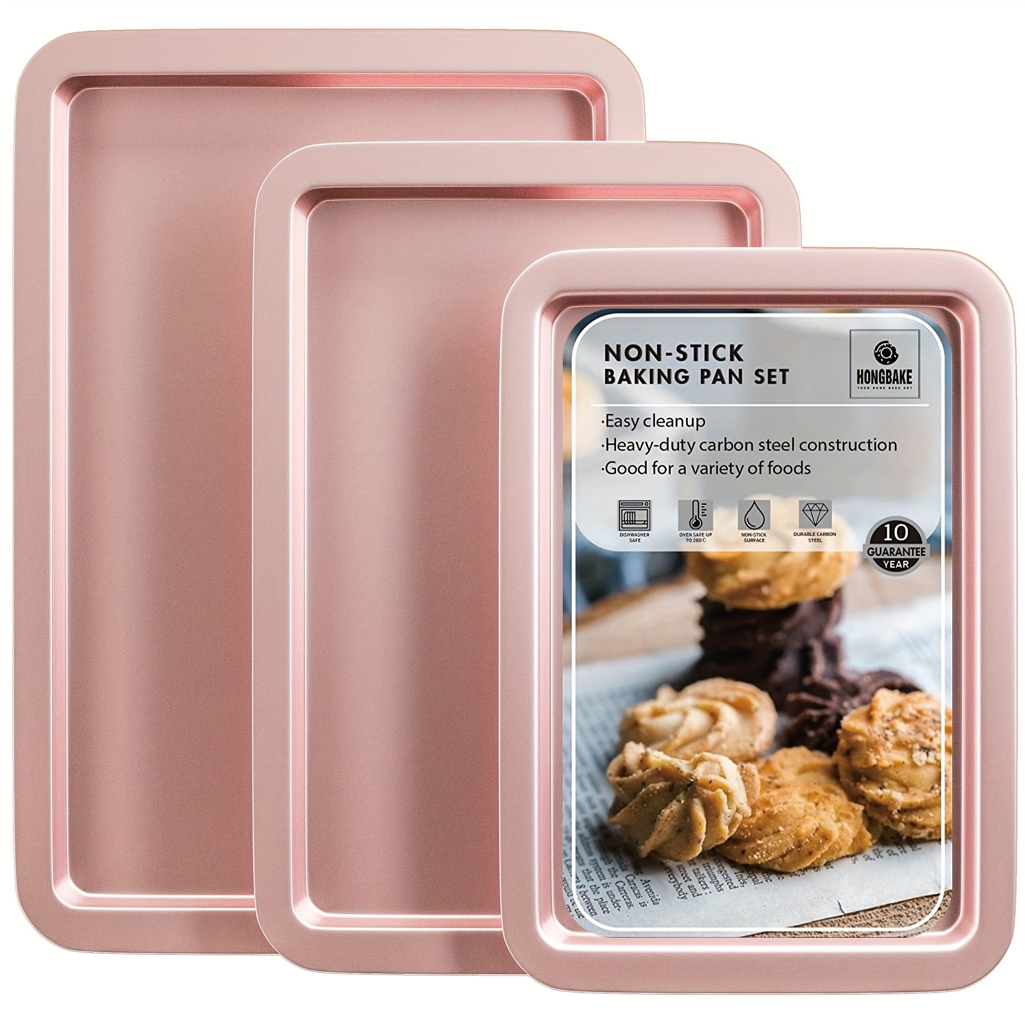TEMU 3pcs Baking Sheet Pan Set, Cookie Sheet For Oven, Nonstick Bakeware Sets With Grips, 3pcs Half-jelly Roll-quarter Baking Tray, Premium,